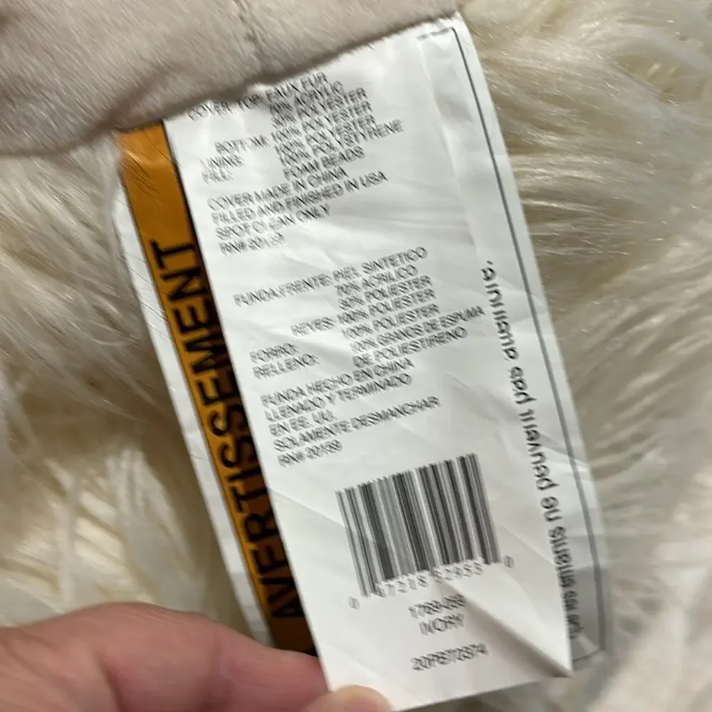 Cream faux lamb fir gold unicorn horn and ears like new bean bag large 40x40”